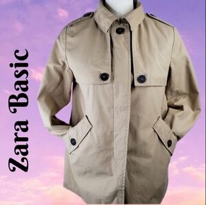 Zara Basics Outdoor Wear Womens Tan Lightweight Mid Length Button Up Jacket Sz M